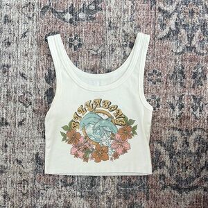 Billabong White Graphic Crop Tank Top